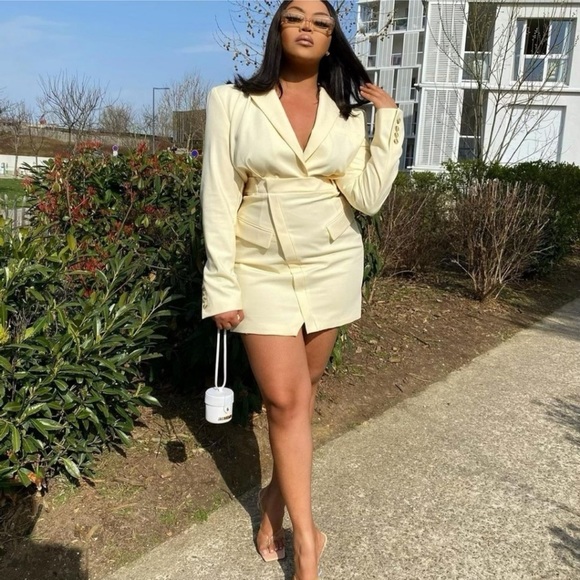 NWT ZARA Blazer Dress Jacket Light Yellow XS - Picture 7 of 9